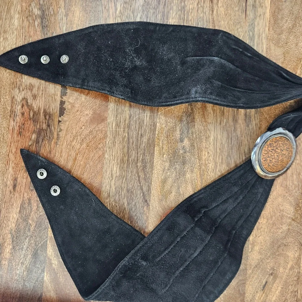 Vintage 80s Concho Suede Sterling Silver 925 Leather Medallion Belt Black Brown
